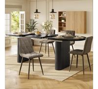Sweiko Table de Salle à Manger Ovale Extensible Bois 120-160cm avec 4 chaises, Table à Manger Design avec Pieds Structurés Verticaux et Coins Arrondis