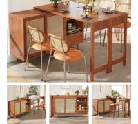 Sweiko Table haute pivotante à 360° (corps principal : 107 x 40 x 71,4 cm), table haute marron au design extensible, meuble de rangement avec porte en rotin + étagère de stockage ouverte, convient pou