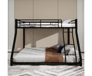 Sweiko Twin Over Full Lit superposé en métal, Heavy Duty Cadre de lit superposé en métal, Lit superposé Twin Over Full avec échelle & garde-corps pleine longueur pour adolescents adultes, sans bruit