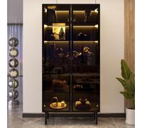 Sweiko Vitrine avec Portes vitrées et 2 tiroirs | Éclairage LED contrôlable via une application, étagères intérieures, vitrine sur pied pour salon