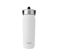 S'well Explorer Gourde en acier inoxydable recyclé avec couvercle à paille rabattable, 700 ml, blanc, triple couche d’isolation sous vide, garde les boissons froides 36 h et chaudes 8 h, sans BPA