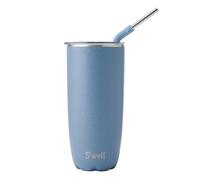 S'well Gobelet en acier inoxydable avec paille et couvercle coulissant, 700 ml, bleu (Desert Sky), triple couche d’isolation sous vide, garde les boissons froides 18 h et chaudes 5 h, sans BPA