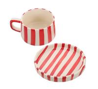 SWETRACE Mug en Céramique Gaufrée Peinte la Main, Tasse à Latte Soucoupe, Rouge, pour Art du Latte, Design Rayé Unique, pour Bureau et Pauses Café