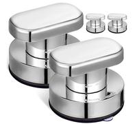 SWETRACE Poignées de Porte à Ventouse Réutilisables 4pcs en Plastique Argenté, Charge 7,5 kg, pour Portes de Chambre et Balcon, Surface Verre, Sans Perçage