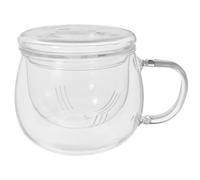 SWETRACE Tasse à thé transparente en verre borosilicate 350ml avec couvercle et filtre, double paroi, poignée anti-brûlure, idéale pour bureau et maison