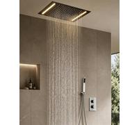 SWHC Colonne De Douche Encastrable Chrome Thermostatique, LED Système de Douche Encastrée Laiton Kit Ensemble Douche Encastré avec 500x360mm Tête de Douche, Douchette à Main, Pose Au Plafond