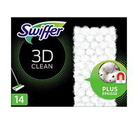 Swiffer Recharges lingettes sèches 3D Clean, 14 lingettes, attrape et retient la poussière, blanc