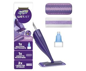 Swiffer Balai WetJet Kit Démarrage + 1 lingette microfibre lavable | 1 balai, 1 lingette micro-fibre lavable, lingettes jetables, 1 solution nettoyante.