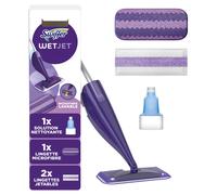 Swiffer Balai WetJet, Kit de Démarrage (1 Balai, 1 Lingette Micro-Fibre Lavable, Lingettes Jetables, 1 Solution Nettoyante), Élimine la Saleté Sans Traces ni Résidus, Pour Tous Types de Sols