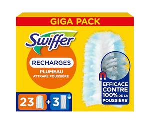 Swiffer Duster Plumeau Recharges x23 + 3 Lingettes balais humides | 23 unités, 3 lingettes humides. Capture poussière, saleté, poils, allergènes. Rapide.