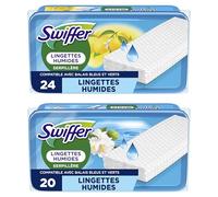 Swiffer Lingettes Humides Pour Balai Attrape-Poussière, 44 Lingettes Humides, 24X Parfum Citron Frais Et 20X Parfum Fraîcheur du Matin, Balai Vendu Séparément