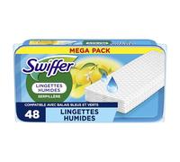 Swiffer Lingettes Humides Pour Balai Attrape-Poussière, 48 Lingettes Humides, Parfum Citron Frais, Attrape Et Retient 3x Plus de Poussière qu'un Balai Classique, Balai Vendu Séparément