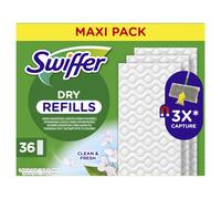 Swiffer Lingettes Pour Balai Attrape Poussière, 36 Lingettes Sèches, Parfum Febreze, Attrape Et Retient 3x Plus de Poussière qu'un Balai Classique, Pour Poils d'Animaux, Balai Vendu Séparément