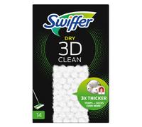 Swiffer Recharges lingettes sèches 3D Clean, 14 lingettes, attrape et retient la poussière, blanc