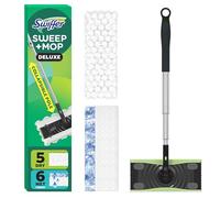 Swiffer Sweep and Mop Deluxe Kit de Nettoyage et de Balayage 2 en 1, 1 Appareil, 5 Accessoires de Balayage, 12 serpillères de Rechange
