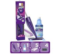 Swiffer WetJet Balai Lave Sol avec Spray, Kit de Démarrage avec 1 Balai Spray +5 Lingettes +1 Solution Nettoyante Liquide + 2 Piles