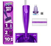 Swiffer WetJet Kit de démarrage pour Nettoyeur de sols et Bois durs, Comprend : 1 Balai électrique, 10 tampons, Solution de Nettoyage, Piles