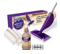 Swiffer WetJet - Kit de nettoyage pour sols en bois avec 1 balai à franges et 10 coussinets, produits nettoyants tout usage, piles
