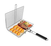 SWINGTEK Panier de barbecue portable pliable en acier inoxydable pour poissons, légumes, crevettes avec poignée amovible, pinceau à rôtir et sac de rangement