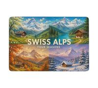 Swiss Alps Four Seasons Illustration Tapis à Poils Courts 150 x 100 cm | Ambiance cocooning : Tapis de salon, avec surface douce; près du lit ou du canapé