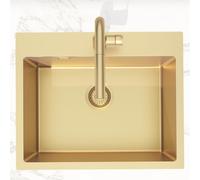 Swiss Aqua Technologies Aurum Évier de cuisine encastrable inox 304, 1 bac , 55x45x21 cm, Or brossé PVD