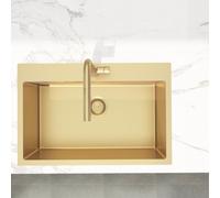 Swiss Aqua Technologies Aurum Évier de cuisine encastrable inox 304, 1 bac , 68x45x21 cm, Or brossé PVD