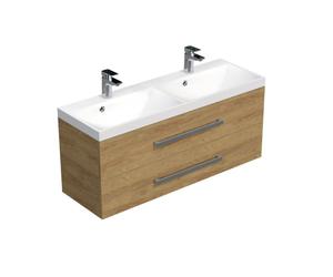Swiss Aqua Technologies - Cube Way Meuble de salle de bain avec poignées chromées et lavabo, 120x47,5x40 cm, chêne (CUBE2120ZDH)