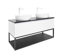 Swiss Aqua Technologies - Ensemble meuble avec plan en granit et cadre et 2 vasques et 2 mitigeurs - SAT - B-Way - 119x30x45 - Blanc