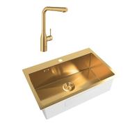 Swiss Aqua Technologies - /Grohe - Set Aurum Évier de cuisine encastrable inox 304 , 68x45x21 cm + Essence Mitigeur monocommande Evier, Or brossé PVD