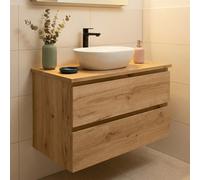 Swiss Aqua Technologies - Meuble de salle de bain suspendu 100 cm avec plan de toilette, 2 tiroirs, chêne Halifax mat, SAT B-Way (BWAY2100OAKDESK)