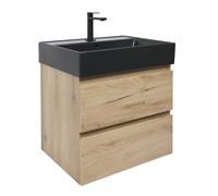 Swiss Aqua Technologies - Meuble de salle de bains 2 tiroirs avec vasque céramique et mitigeur - SAT - B-Way - 59x50x45 - Chêne (décor) - Chêne