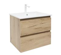 Swiss Aqua Technologies - Meuble de salle de bains suspendu SAT B-Way 59x50x45 2 tiroirs avec vasque et mitigeur - Chêne