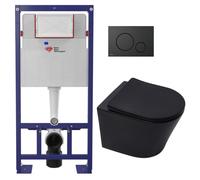 Swiss Aqua Technologies - Pack WC bâti-autoportant + WC sans bride SAT Infinitio + Abattant SoftClose + Plaque noir mat (SMART-BlackInfinitio-M678)