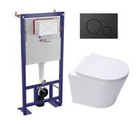 Swiss Aqua Technologies - Pack WC bâti-autoportant + WC SAT Infinitio sans bride fixations invisibles + Abattant softclose + Plaque noir mat