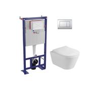 Pack WC Bâti-support autoportant, WC sans bride Lucco Avva, Abattant softclose, Plaque Chrome