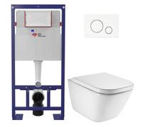 Swiss Aqua Technologies - Pack WC bâti-support autoportant + WC suspendu sans bride avec abattant SoftClose + plaque blanche (STROGAWR04-U)