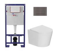Swiss Aqua Technologies - Pack WC bâti-support autoportant + WC suspendu sans bride Ceramia avec abattant SoftClose + plaque (STCE14WT03-U)