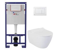 Swiss Aqua Technologies - Pack WC bâti-support autoportant + WC suspendu sans bride Livea avec abattant SoftClose + plaque (STBEWR01-FR)