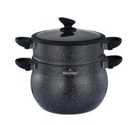 SWISS HAUS - Couscoussier Lausanne Collection SH-CCP30M - Tous Feux dont Induction - Revêtement Céramique Sapphire™ Antiadhésif - Ø30cm 15L - Couvercle Silicone Corps Conique