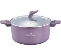 SWISS HAUS Faitout Lake Geneva 28 cm 4,6 L Induction, Taupe Violet | Revêtement céramique Sapphire™ sans PFAS · Capacité 4,6 L · Couvercle en verre trempé · Tous feux dont induction