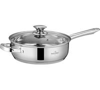 SWISS HAUS - Sauteuse Ø24 x 7.5 cm avec Couvercle - Davos Collection Acier Inoxydable - 3.4 Litres - Tous Feux dont Induction - Fond Épais Résistant au Four