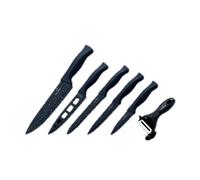 SWISS HAUS - Set 6 Pièces Cuisine - Basel Premium Collection Noir - Couteaux Chef 19cm 15cm Pain 15cm Utilitaires 13cm Office 9cm - Éplucheur SH-KS6BS