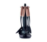 SWISS HAUS Set 7 Ustensiles de Cuisine Lake Geneva Support Rotatif, Cuivre | Spatule, louche, écumoire et cuillères · Support rotatif inclus · Nylon résistant à la chaleur · Préserve les revêtements