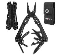 Swiss+Tech Pince Multifonction 16 en 1 avec Verrou de Sécurité, Couteau Multifonction en Acier Inoxydable avec Pince Scie Tournevis Lime pour Camping Randonnée (Noir)