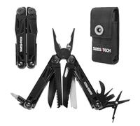 Swiss+Tech Pince Multifonction en Acier Inoxydable 16 en 1 avec Structure Autoverrouillée, Couteau Multifonction avec Scie, Tournevis, Règle, Lime, Ouvre-Boîte pour Camping, Randonnée (Noir)