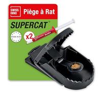 SWISSINNO Piège à Rats SuperCat - Piège à Ressort réutilisable et fiable avec appât au Beurre de cacahuète - Prêt à l'emploi - Utilisation intérieure et extérieure - 1 Piège + 2 Recharges d'Appât