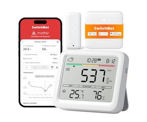 SwitchBot Détecteur de CO2 sans fil, appareil de mesure de CO2 avec thermomètre IP65, hygromètre et hub, mini mat, appareil de mesure de la qualité de l'air avec alarme de CO2, capteur de CO2