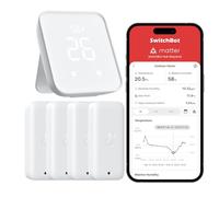 SwitchBot Lot de 4 thermomètres hygromètres d'intérieur avec Hub2, thermomètre extérieur Wi-Fi et Bluetooth, mesureur d'humidité, notifications de l'application, compatible avec Apple Home, Alexa