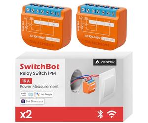 SwitchBot Matter Relais interrupteur 1PM, Module de relais interrupteur avec mesure de puissance, Interrupteur Wi-Fi&Bluetooth Fonctionnant avec Alexa/Apple Homekit/Google Home, 2.4GHz, 2Pcs