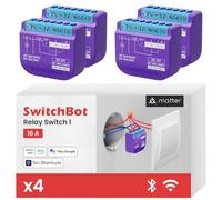 SwitchBot Relais interrupteur 1, Module de relais interrupteur avec Répéteur Bluetooth, Interrupteur Wi-Fi&Bluetooth Fonctionnant avec Alexa/Apple Homekit/Google Home, 2.4GHz 16A, 4Pack